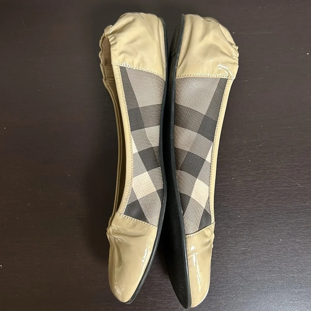 BURBERRY Nova Check Pattern Leather Ballet Flats Beige Rounded Toe Sz 39 US 9 - Picture 8 of 14
